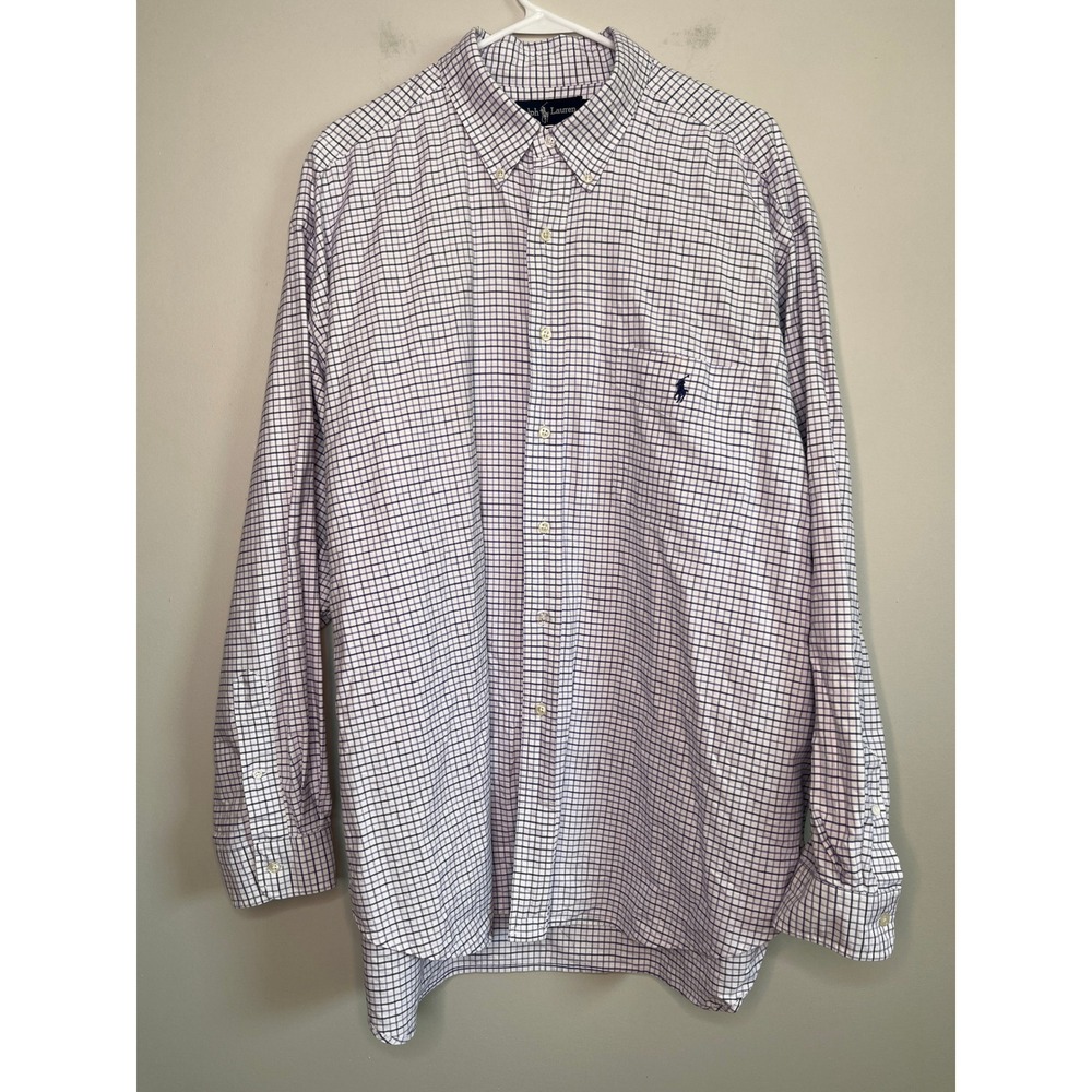 Ralph Lauren Big Shirt Purple Navy Window Pane Check Corporate Office Shirt XL